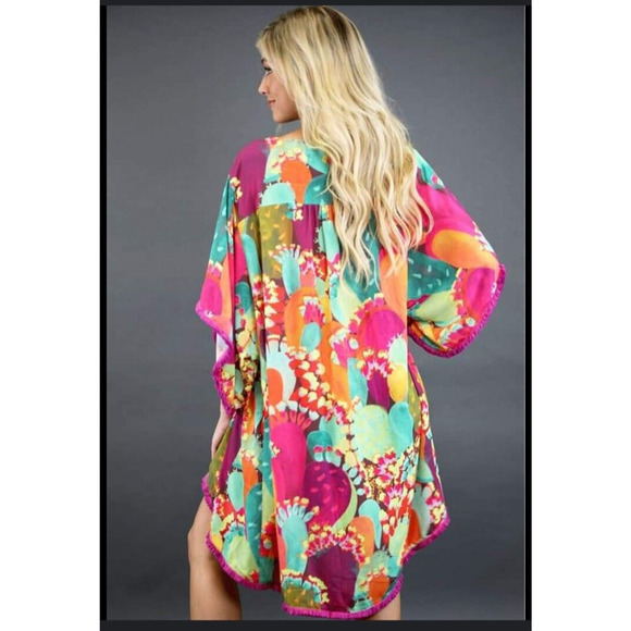 Judith March Open Kimono Size Large Southwestern Cactus Desert Colorful Topper - Picture 3 of 15